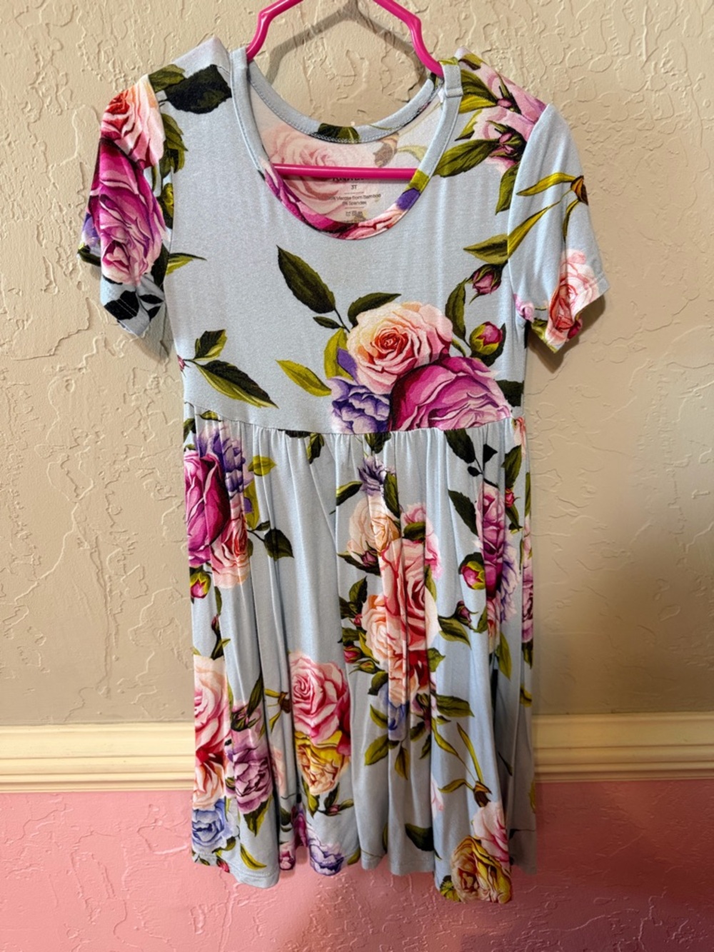 Posh Peanut Light Blue Floral Dress with Pink Roses